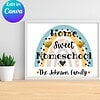cropped-1-1-4.jpg A framed print with "Home Sweet Homeschool" message, rainbow, hearts, and family name, perfect for homeschool classroom decor and homeschooling motivation.