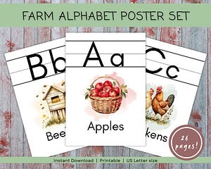 Farm ABC Poster Set, Printable Alphabet Signs