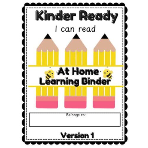 1. Kindergarten learning binder for homeschool, preschool, or early education, featuring a cute bee design, pencils, and space for student name, perfect for homeschooling resources.