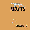 Bright orange homeschool newsletter cover featuring a playful illustrated cat on the word "NEWS," with leaves falling, targeting grades 1-3, ideal for homeschooling resources and educational updates.