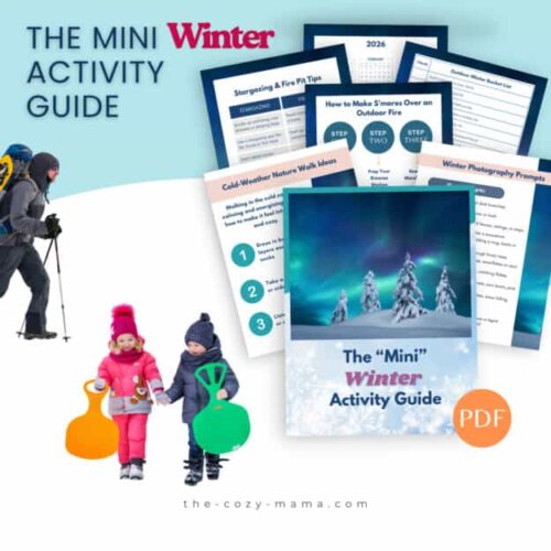 Mini winter activity guide for homeschool families, featuring outdoor winter craft ideas, nature walks, and educational prompts to enhance homeschooling curriculum during winter months.