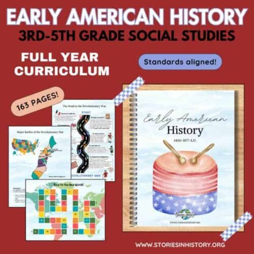 cropped-cropped-TPT-Listing-Images-2025-12-27T095921.789.jpg Engaging early American history curriculum for grades 3-5, full-year social studies resource with 165+ pages, aligned standards, including maps, timelines, and key historical events for homeschool students.