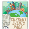 Big Ben, Tower of Pisa, Statue of Liberty, and Taj Mahal illustrated on a globe highlighting world landmarks for homeschool learning about current world events and geography.