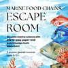 Marine science homeschool activity with paper-and-pencil marine food chains escape room adventure for ages 5-12, featuring underwater ocean creatures and educational puzzles.