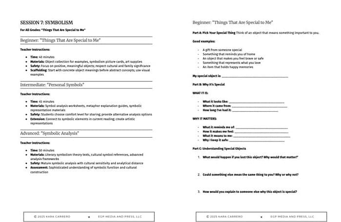 Symbolism educational worksheet for homeschool, symbol meaning and interpretation activities, perfect for teaching art and literature concepts to kids and teens, printable resource from Homeschool Resource Co.