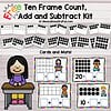 tenframe 1. Free homeschool counting and math activity kit featuring ten frame addition and subtraction with printable cards and mats for early math skills.