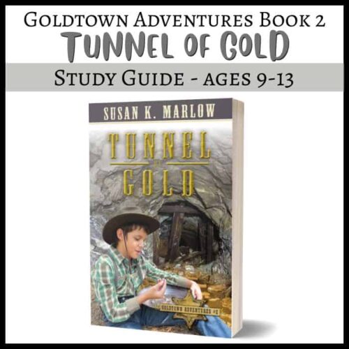 1. Image of a children’s educational book titled "Tunnel of Gold" by Susan K. Marlow, featuring a young boy exploring a cave, ideal for homeschool science and reading curricula for ages 9-13.