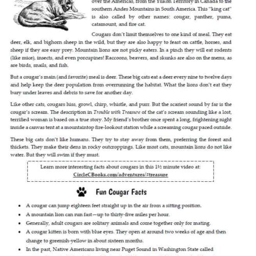A mountain lion and cougar facts sheet with illustrations and fun facts, ideal for homeschooling educational resources on wildcats, mountain lions, and Native American history.
