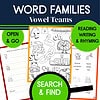 11 Vowel team word family printables for homeschool curriculum, reading, writing, rhyming, and phonics practice, perfect for early childhood learning and literacy development.
