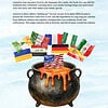 113 Colorful flags representing different countries in a melting pot, emphasizing multiculturalism and diversity in American families for homeschooling resources and educational activities.