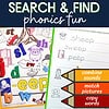 Search and find phonics activities for homeschooling, colorful alphabet practice, matching pictures to words, literacy games, essential educational resources for kids.
