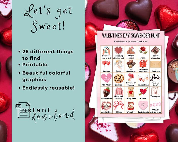 2 Valentine's Day Scavenger Hunt; Printable February Winter Holiday Activity for Kids (PDF Download)