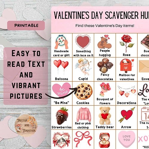 3 Valentine's Day Scavenger Hunt; Printable February Winter Holiday Activity for Kids (PDF Download)