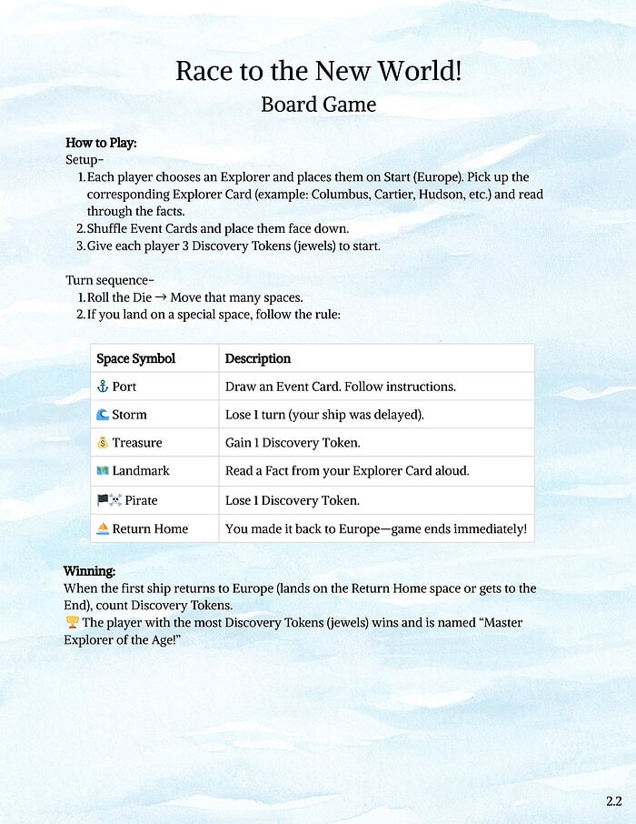 Early American History- European Exploration Game Early American History Curriculum | Full-Year Course (1400–1877) | Grades 3–5