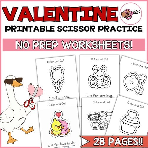 Valentine Scissor Practice Alphabet Printables for Preschool