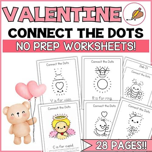 Valentine’s Day Connect the Dots Worksheets for Kindergarten