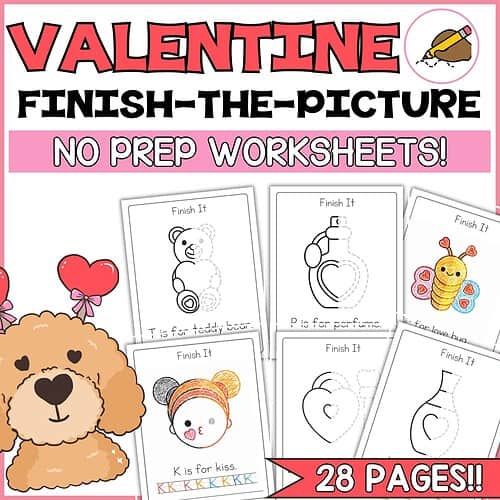 Flag Logo Colorful Valentine-themed printable worksheets for kids, featuring finish-the-picture activities with no prep needed, ideal for homeschool, preschool, and early elementary education. Includes engaging, easy-to-use activities.