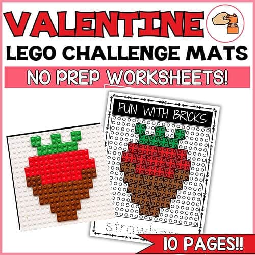 Flag Logo Bright and colorful LEGO Valentine challenge mats featuring a strawberry design, perfect for homeschool STEM activities and hands-on learning, fostering creativity and fine motor skills.