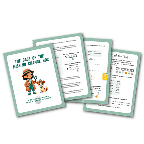 Children's homeschool printable detective story worksheet for kids, engaging math and reading activities, fun educational resources for homeschooling families, literacy and math learning games.