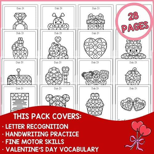 Coloring pages featuring letter recognition, handwriting practice, and Valentine's Day vocabulary for preschool and kindergarten homeschoolers. Perfect for early literacy and fine motor skills development.