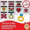 Polka Dots Pink, yellow, red, green, purple, and blue pixel art brick patterns for children's craft and educational activities on printable activity sheets.