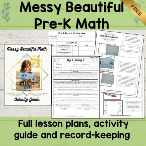 Pre-K math activity guide with lesson plans, printable record-keeping sheets, and engaging exercises for homeschool preschoolers.