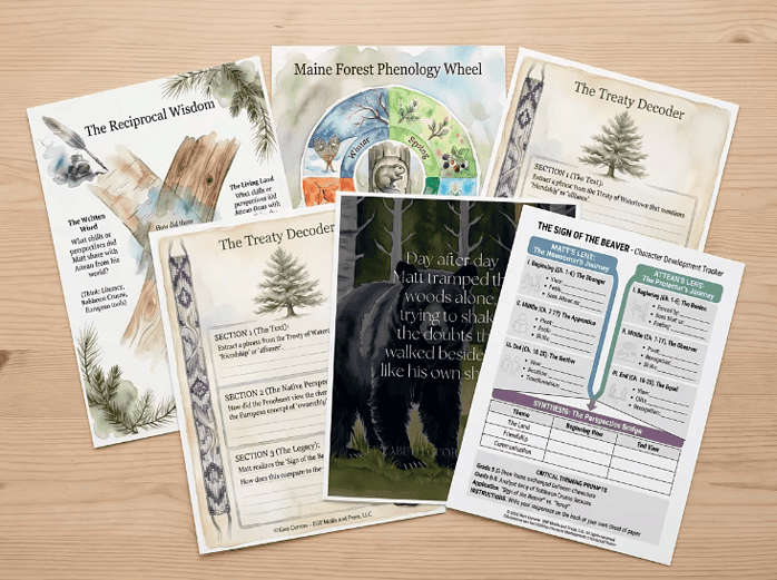 A collection of homeschool resources including themed worksheets and lore-based decoding cards for an engaging education experience.