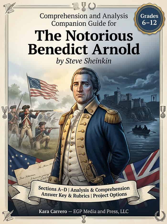 1. Vintage American Revolutionary War illustration featuring Benedict Arnold and patriot soldiers, educational history resource for grades 6-12 homeschooling.