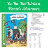 Yo, Ho, Ho! Write a Pirate's Adventure Sail along with Cap'n Long John Silver and search for the buried treasure. Talk like a pirate and find out what your pirate name is. Then create a pirate crew and ship of your very own to launch out and search for the buried treasure. Students will love creating their own pirate tales to write about. With 12 easy step by step lessons, this self-guided curriculum ends with a flashlight pirate party. Perfect for reluctant writers! Works great for teaching multiple grades at once. 3-6 grade Students will: Learn how to create characters, setting, and plots Learn literary tools like onomatopoeia and interjections Learn how to use strong verbs, add adjectives, and dialogue Fun Activities Include: Make a pirate hat Make a pirate hook Make a pirate poster Make your own pirate code Dress up like a pirate for the day Bake a pirate map pizza Make Teddy's walk the plank Jello cups