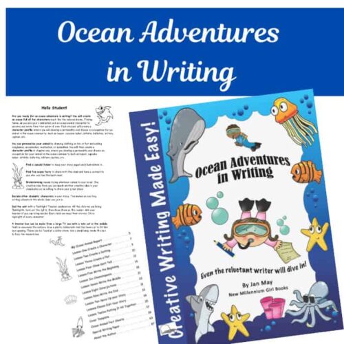 This is a delightful creative writing book with fanciful characters much like Finding Nemo. The student chooses an ocean animal to become and writes from that point of view. Teaches character , setting and plot development.