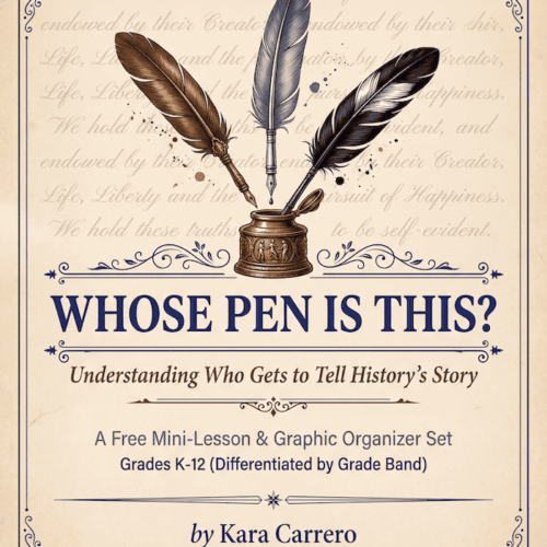 Whose Pen Is This Blog Post Cover copy 1. Homeschool resource for teaching history narratives, featuring free mini-lessons and graphic organizers for grades K-12, perfect for homeschool curriculums.