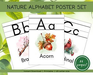 Nature ABC Poster Set, Printable Alphabet Signs for Classroom or Homeschool