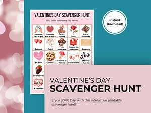 Valentine's Day Scavenger Hunt; Printable February Winter Holiday Activity for Kids (PDF Download)