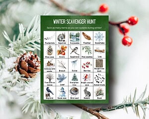 Winter Scavenger Hunt, Printable Outdoor Activity for Families and Kids; Instant Download PDF