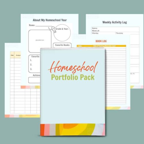 1. Homeschool portfolio pack for organizing student year, reading log, activity records, and academic achievements, perfect for homeschool curriculums and record keeping.
