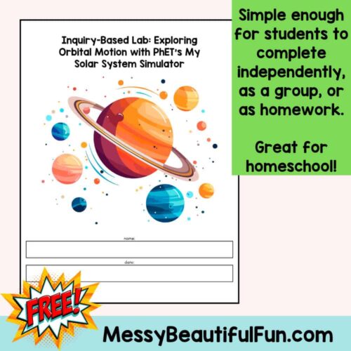 science lab Colorful solar system science worksheet with planets and orbital paths, ideal for homeschooling science experiments and orbital motion educational resources.