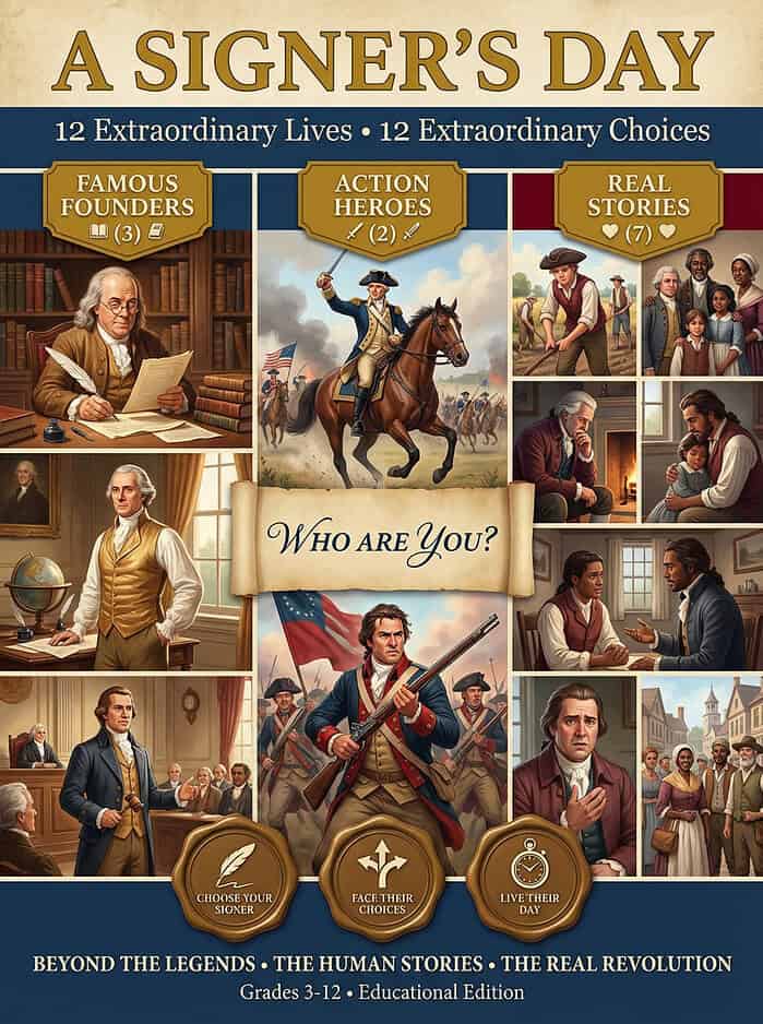 signers day mini unit cover A Signer's Day: The Recommended 12 Declaration Signers | Interactive Revolutionary War Curriculum Grades 6-12 | 250th Anniversary Edition