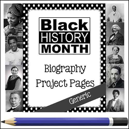 Black History Month educational resources, biography project pages, and templates for homeschooling and classroom use from Homeschool Resource Co.