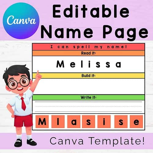 Editable Name Practice Worksheet | Canva Template | Trace, Build & Write Your Name | PreK & Kindergarten