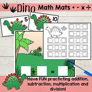 Math Mats for Multiplication Division Addition Subtraction Dinosaur Theme