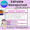 1 Editable Pink Homeschool Schedule Template for Kids | Weekly Planner | Assignments, Chores, Goals & Reminders | Printable & Canva Editable