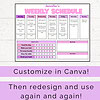 3 Editable Pink Homeschool Schedule Template for Kids | Weekly Planner | Assignments, Chores, Goals & Reminders | Printable & Canva Editable