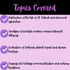 Homeschool Resource Co. Topics Covered List of educational topics including St. Patrick symbolism, scientific evidence analysis, Ireland's heritage, and holiday traditions for homeschooling resources.