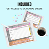 Digital homeschool journal sheets displayed on tablets with a cup of coffee, ideal for homeschooling parents and students.