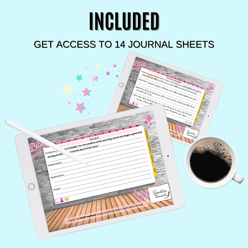 Digital homeschool journal sheets displayed on tablets with a cup of coffee, ideal for homeschooling parents and students.