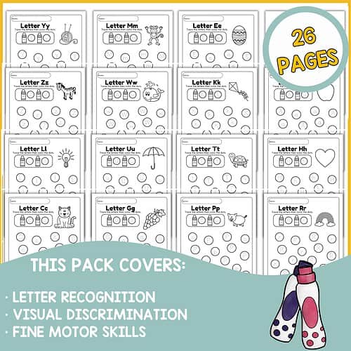 Homeschool resource co letter recognition and fine motor skills worksheets for preschool and kindergarten learners.