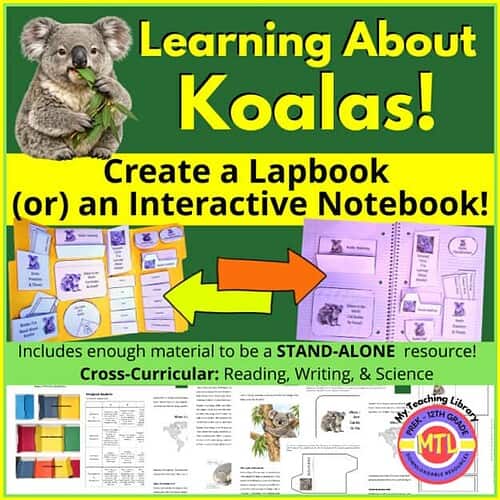 Koalas Learning Resource for Homeschooling Koalas-themed homeschool resource for creating lapbooks or interactive notebooks, ideal for teaching science, reading, and writing to 12th-grade students.