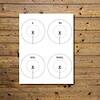 Educational scissor skills practice chart with four size circles labeled L, XL, XXL, XXXL for homeschooling activities.