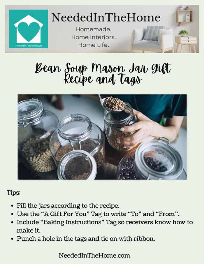 Homeschool Resource Co. - Bean Soup Mason Jar Gift Kit Homeschool Resource Co. - Bean soup mason jar gift idea with recipe and tags for homemade, personalized presents. Perfect for teaching kids about cooking, gifting, and creativity.