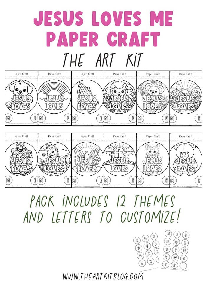 Jesus Loves Me Paper Craft Art Kit for Homeschool Activities Printable Jesus Loves Me coloring and craft pages for homeschooling, Sunday school, and religious education. Perfect for kids to learn about faith through creative paper crafts and themed activities.